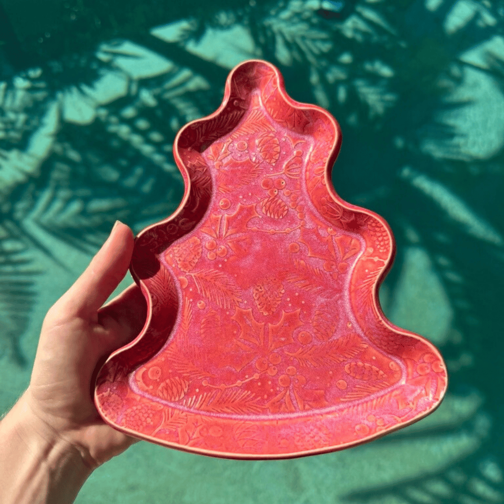 Red Christmas Tree plate - handmade ceramics Sunshine Coast by Sunshine Pot-Tree