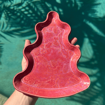 A textured red Christmas Tree plate - handmade ceramics Sunshine Coast by Sunshine Pot-Tree