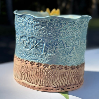 Sky Blue Sun-Kissed Sunflower Planter