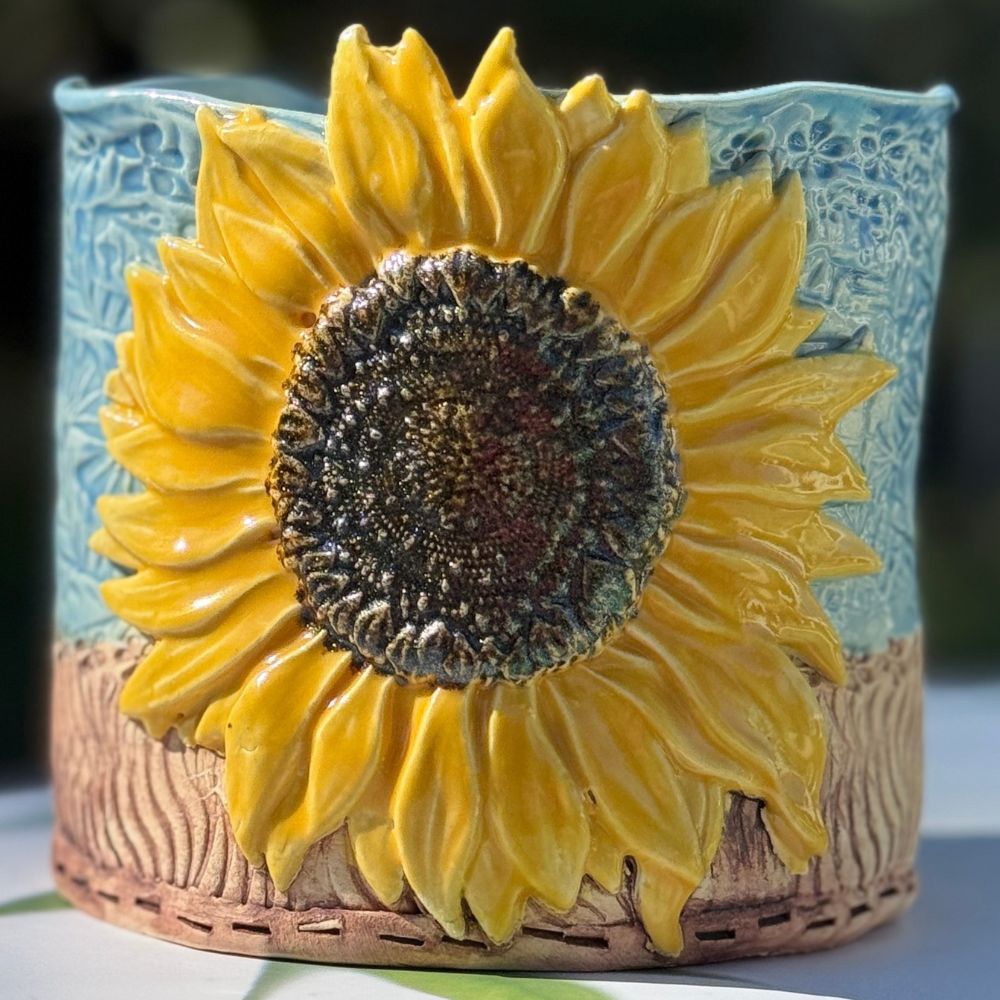 Sky Blue Sun-Kissed Sunflower Planter