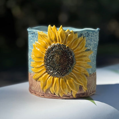 Sky Blue Sun-Kissed Sunflower Planter