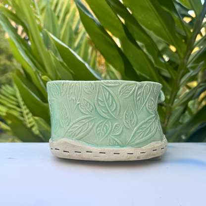 coastal style ceramic planter green leaf texture