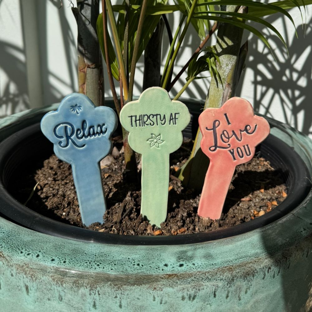 Plant markers in a pot