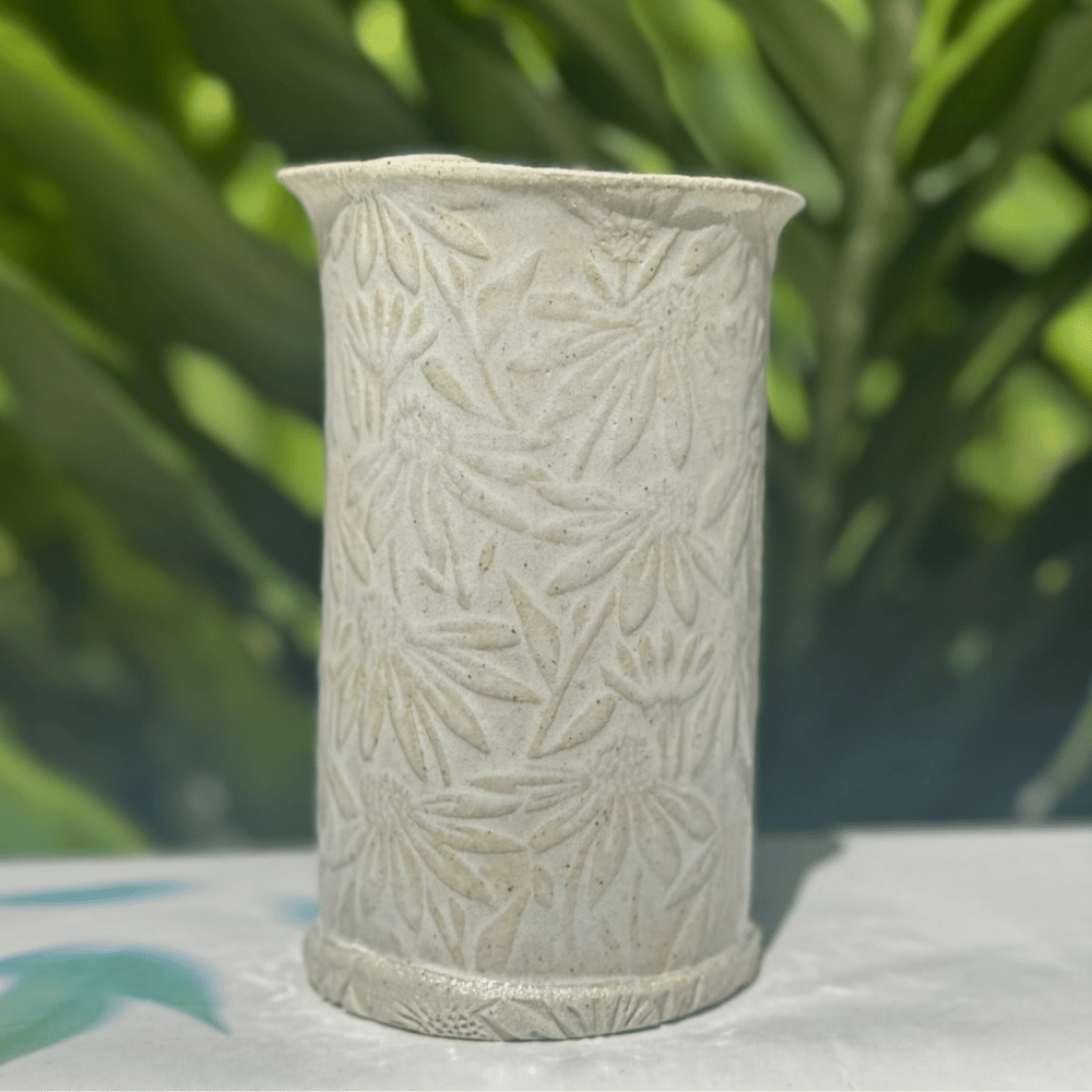 handmade floral relief vase australian ceramic artist