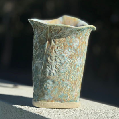 vintage ceramic vase, hand-crafted, blue