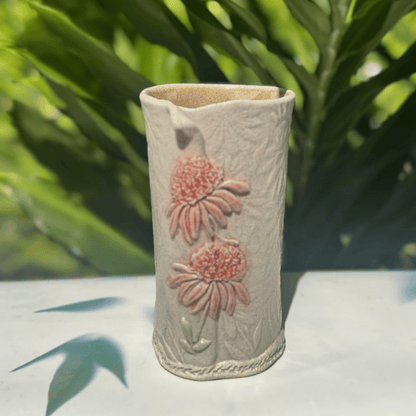 Handmade ceramic vase Sunshine Coast Australia pink coneflower pottery