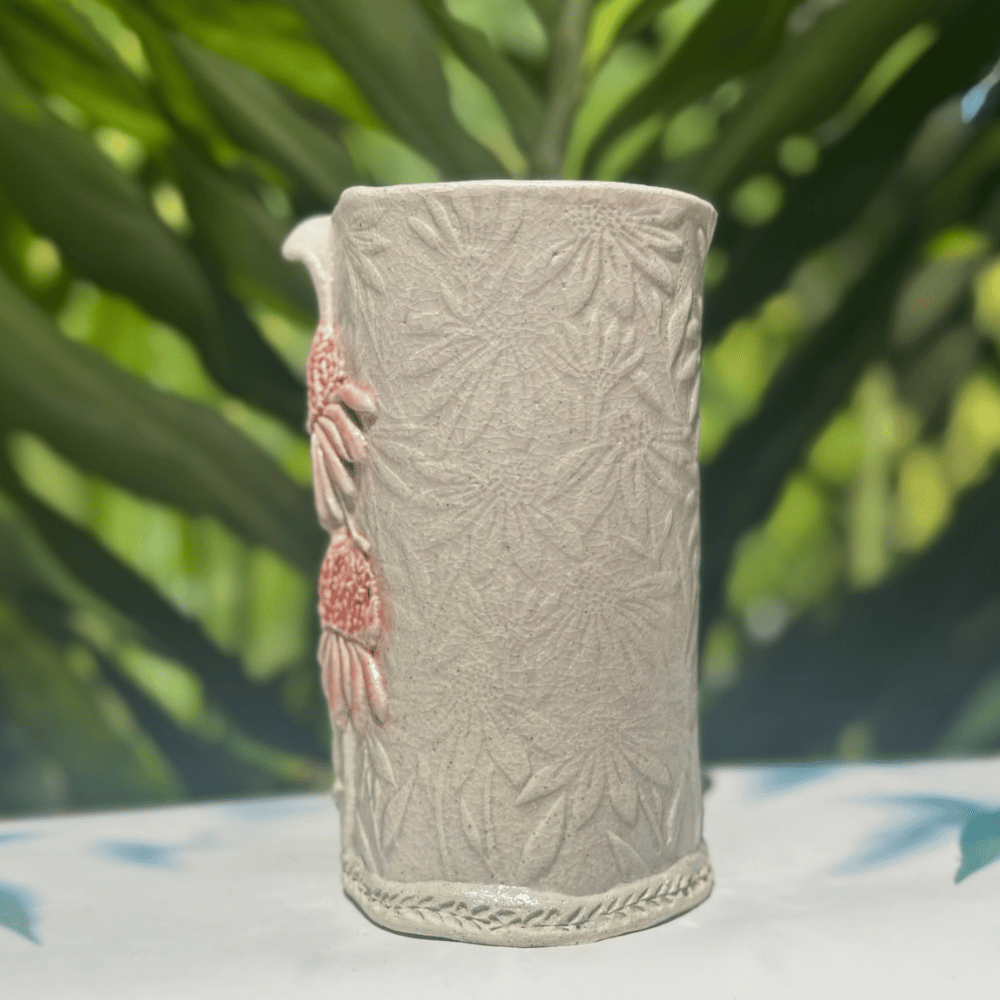 Handmade narrow ceramic flower vase botanical design Sunshine Coast ceramics