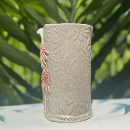 Handmade narrow ceramic flower vase botanical design Sunshine Coast ceramics