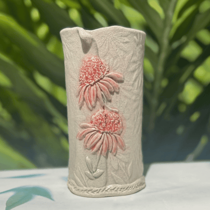 Textured floral ceramic vase handmade Sunshine Coast ceramics Australia